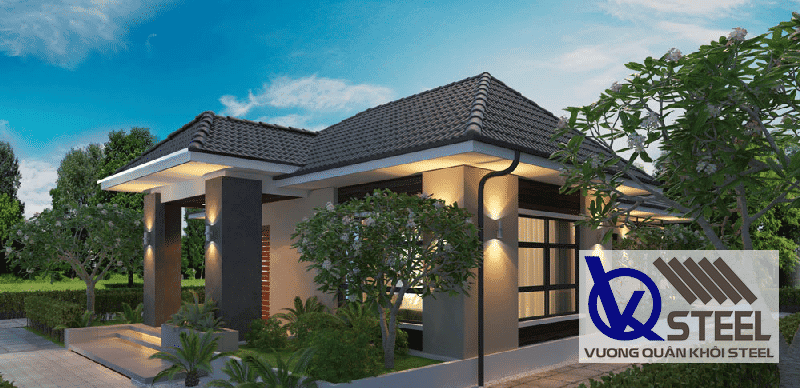 Mẫu nhà vườn lợp tôn màu xám đen