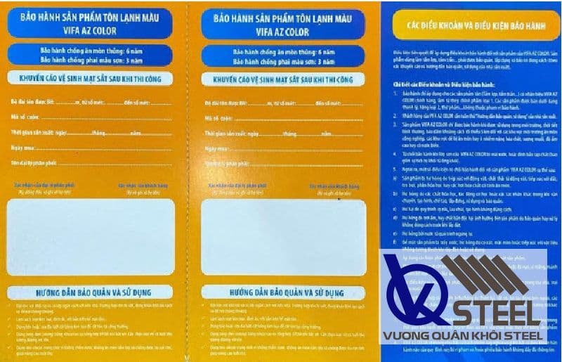Mẫu phiếu bảo hành tôn Việt Pháp