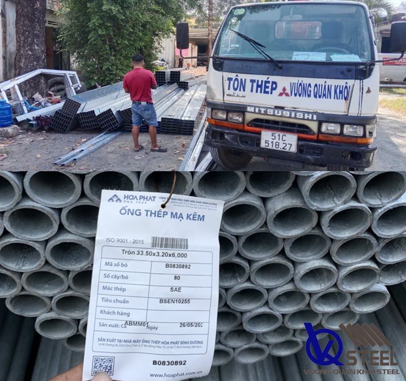 Giao 10 tấn thép hộp Hòa Phát và 50 cây ống kẽm Hòa Phát cho Công ty Cổ Phần Hà Trường Khánh tại số 2 Nguyễn Đức Thuận, Tân Bình