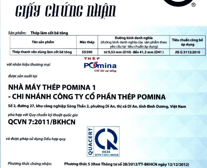 Hợp chuẩn hợp quy sắt thép Pomina